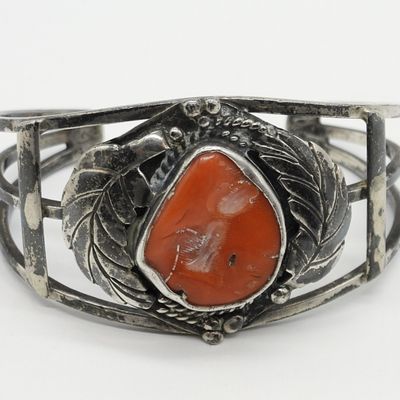 Sale Photo Thumbnail #77: Large Red Coral, Sterling Cuff Bracelet