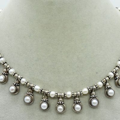Sale Photo Thumbnail #244: Beaded Sterling & Pearl Necklace