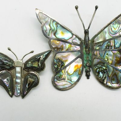 Sale Photo Thumbnail #334: 2 Vintage 925 Abalone Butterfly Pins