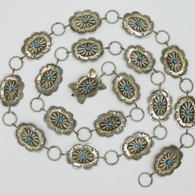 Sale Photo Thumbnail #241: Sterling & Turquoise Belt, 39 Inches