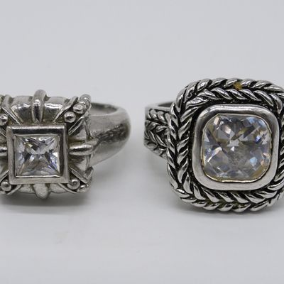 Sale Photo Thumbnail #119: Two Sterling Fashion Rings, Simulated Diamonds