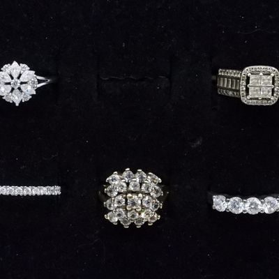 Sale Photo Thumbnail #340: 5 Sterling Simulated Diamond Rings
