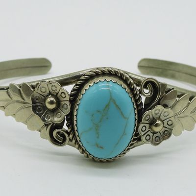 Sale Photo Thumbnail #400: MKM Navajo Turquoise 925 Cuff Bracelet