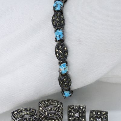 Sale Photo Thumbnail #311: Marcasite 925 Earrings & Turquoise Bracelet