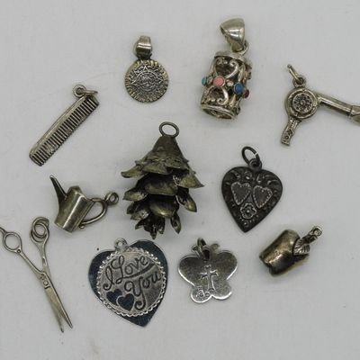 Sale Photo Thumbnail #213: 11 Vintage Sterling Pendants