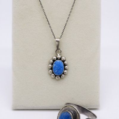 Sale Photo Thumbnail #158: Vintage Blue Denim Lapis Necklace and Ring