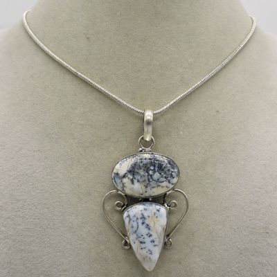 Sale Photo Thumbnail #99: Dendrite Opal Sterling Pendant & Chain