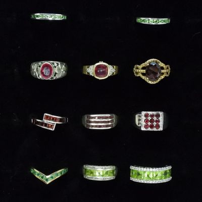 Sale Photo Thumbnail #374: 11 Gemstone Fashion Rings - Sterling & Gold Tone