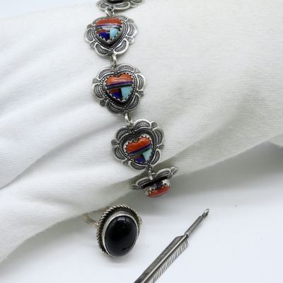 Sale Photo Thumbnail #169: Navajo Black Onyx Ring, Bracelet & Pendant
