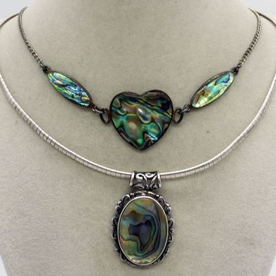 Sale Photo Thumbnail #265: Two Sterling Abalone Necklaces