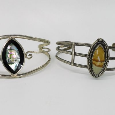 Sale Photo Thumbnail #186: Vintage Gemstone Cuff Bracelets - Sterling
