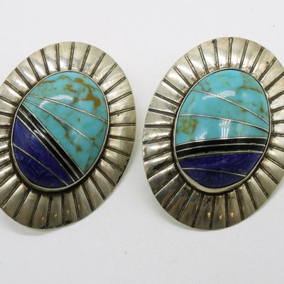 Sale Photo Thumbnail #298: Inlaid Turquoise, Sterling Earrings