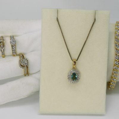 Sale Photo Thumbnail #38: Diamond & Tsavorite Garnet, Gold Tone 925 Pieces