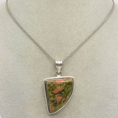 Sale Photo Thumbnail #162: Unakite Jasper, Sterling Silver Necklace