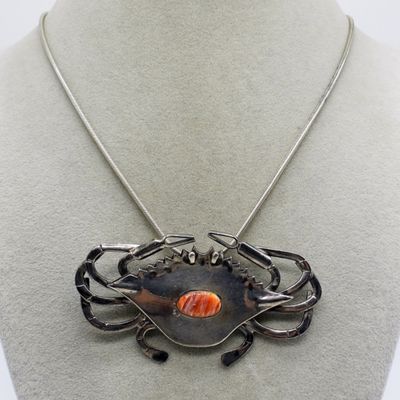 Sale Photo Thumbnail #170: Sterling Crab Pendant, Spiny Oyster Shell Gemstone