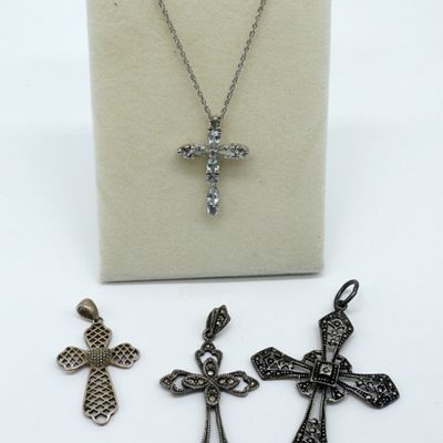 Sale Photo Thumbnail #152: 4 Sterling Cross Pendants & Chain