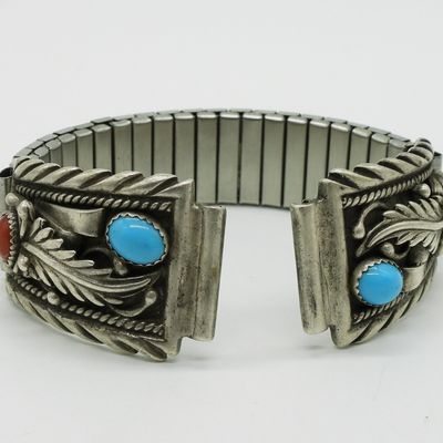 Sale Photo Thumbnail #193: Vintage 925 Turquoise & Coral Watch Ends