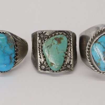 Sale Photo Thumbnail #64: 3 Chunky Turquoise Sterling Rings