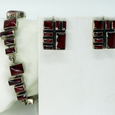 Sale Photo Thumbnail #97: Red Jasper Sterling Bracelet & Earrings