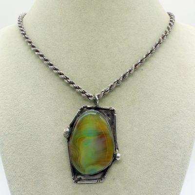 Sale Photo Thumbnail #181: Large Ocean Jasper Pendant & Chain