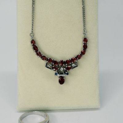 Sale Photo Thumbnail #41: Garnet & Diamond Necklace, Ring Set