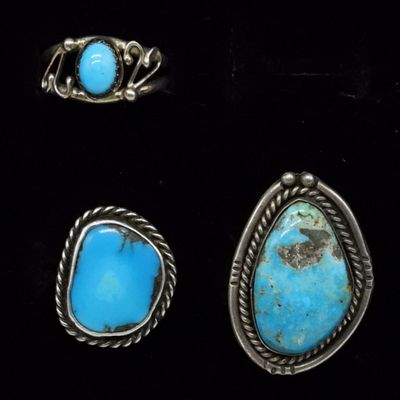 Sale Photo Thumbnail #105: 3 Turquoise Rings, Sterling