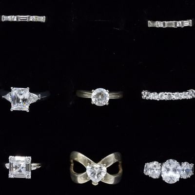 Sale Photo Thumbnail #109: 8 Sterling Solitaire Rings & Bands
