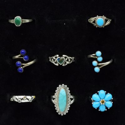 Sale Photo Thumbnail #383: Eight Sterling Turquoise Rings