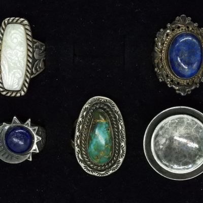 Sale Photo Thumbnail #342: 5 Vintage Gemstone Rings, Sterling