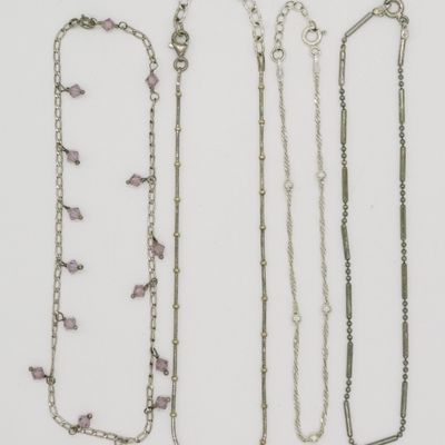 Sale Photo Thumbnail #191: Four Sterling Silver Ankle Bracelets