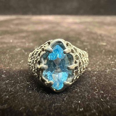 Sale Photo Thumbnail #322: Blue Topaz Estate Ornate Mesh Sterling Silver Ring JED 925
