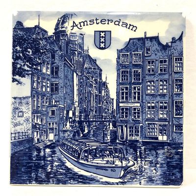 Sale Photo Thumbnail #61: Amsterdam Souvenir Tile Wall Hanging - Blue & White Transferware Delft Style