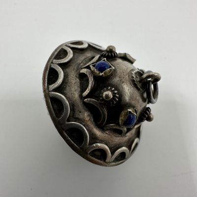 Sale Photo Thumbnail #254: Lapis Lazuli Accent Disk Etruscan Revival Style Silver Charm