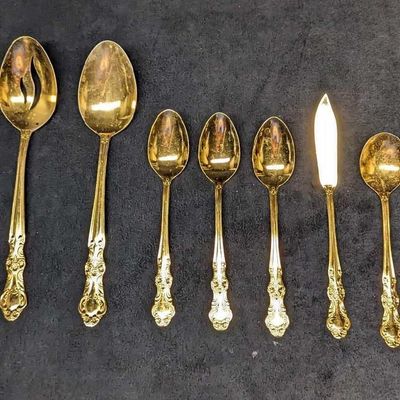 Sale Photo Thumbnail #77: Assorted Cambridge Gold Electroplated Stainless Flatware