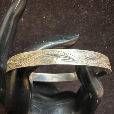 Sale Photo Thumbnail #492: Engraved Geometric Scroll Motifs Sterling Silver Bracelet P15