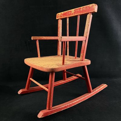 Sale Photo Thumbnail #53: Vintage Red Toddler / Kids Wood Rocking Chair