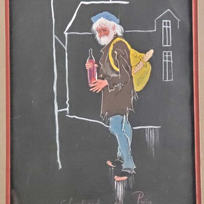 Sale Photo Thumbnail #166: Signed Alice Huertas Original of Man in Paris Watercolor