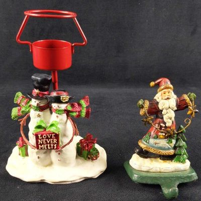 Sale Photo Thumbnail #82: Christmas Snowman Candle Holder Santa Stocking Hanger