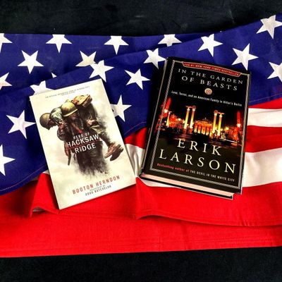 Sale Photo Thumbnail #480: Polyester American Flag and (2) WWII Books