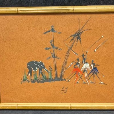 Sale Photo Thumbnail #42: Framed Vintage African Tribal Art Gouache Elephant R72