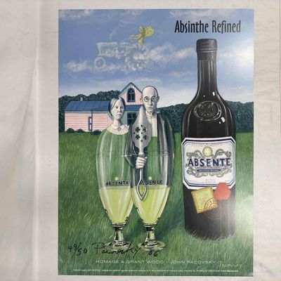 Sale Photo Thumbnail #102: Absinthe Ad Poster Homage A Grant Wood By John Pacovsky Hand Signed Numbered