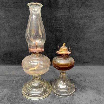 Sale Photo Thumbnail #21: Antique Glass Oil Lamp Lantern Lamplight Set of Two 2 Hurricane Waterbury CT.