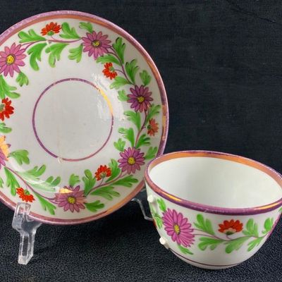 Sale Photo Thumbnail #200: Antique Pink Lustreware Cup & Saucer