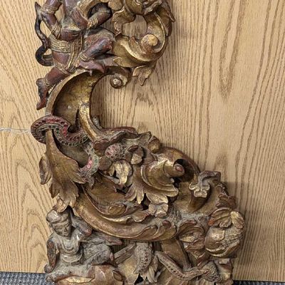 Sale Photo Thumbnail #459: Antique Burmese Woodcrafting Floral And Figures Wall Art
