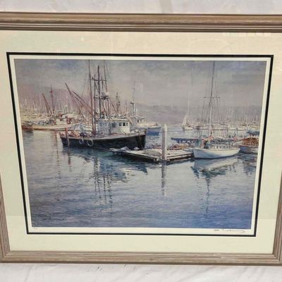 Sale Photo Thumbnail #176: Signed & Numbered Mixed Media "Fisherman's Bay" By Chi-Leung Yuen