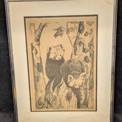 Sale Photo Thumbnail #476: Framed S&N Warren Cutler Lesser Red Pandas Print R72