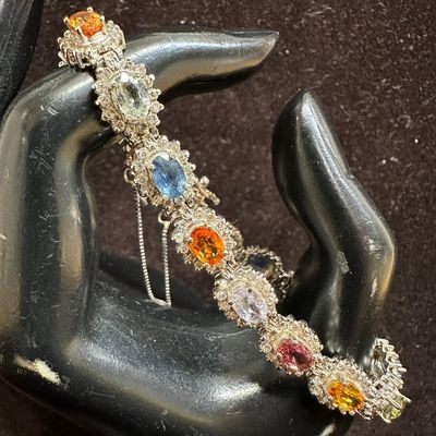 Sale Photo Thumbnail #470: 14K White Gold Accent Diamond and Colored Sapphires