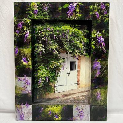 Sale Photo Thumbnail #488: Robert Stein Mixed Media Collage Barn Door and Wisteria Signed Framed Wood Art