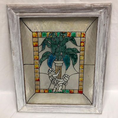 Sale Photo Thumbnail #153: Vintage Art Nouveau Stained Glass in Frame