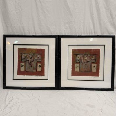 Sale Photo Thumbnail #257: Sarah Van Beckum Mixed Media Artwork Matted Framed Set